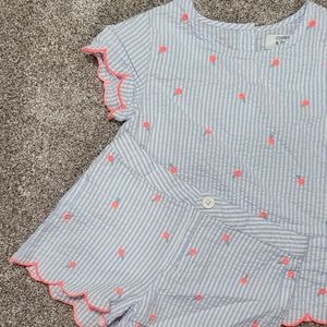 5T Seersucker 2 Piece Rosette Outfit